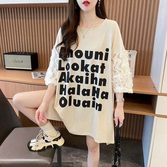 ファッション 切り替え 個性派 プリント 3色選択 半袖Tシャツ＜S-8548＞