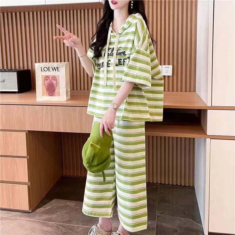 着回し力抜群 ストライプ柄 絶対流行 2色 半袖Ｔシャツⅹパンツセット <S-8717>