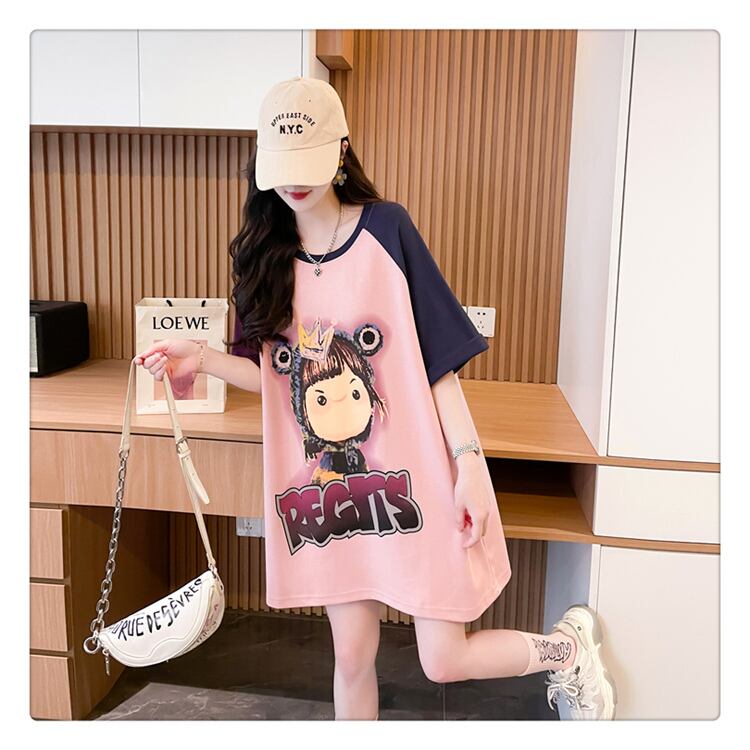 超人気 切り替え スウィート プリント レース 全2色 半袖Tシャツ ＜S-8716＞