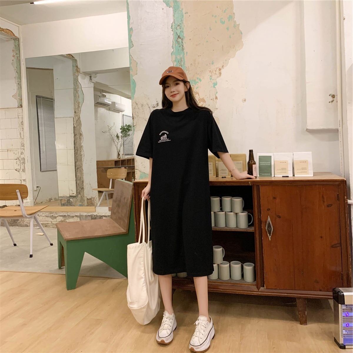 美人度アップ プリント チャーミング Tシャツ カットソー ワンピース＜S-3602＞