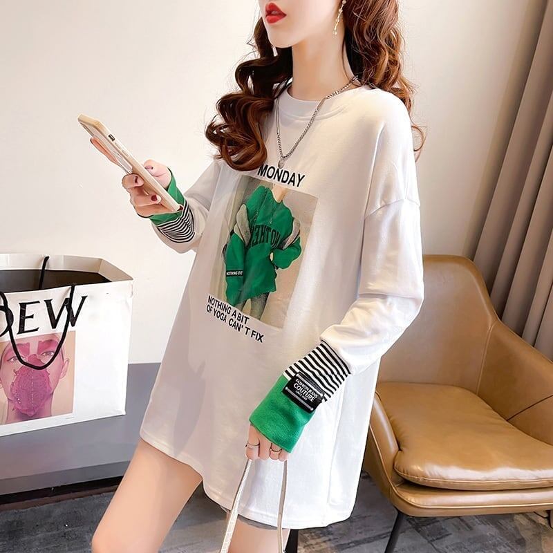 女性力を高める ラウンドネック 着心地抜群 プリント Tシャツ カットソー＜S-2865＞