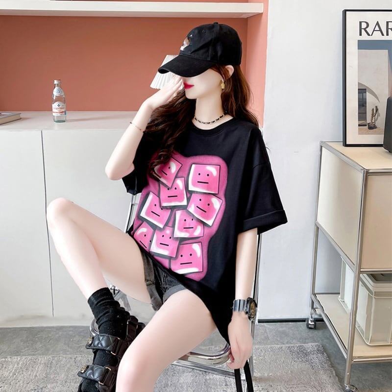 オシャレ度満点 ラウンドネック カジュアル プリント Tシャツ カットソー＜S-3064＞