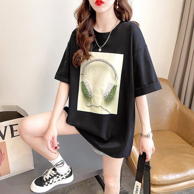 着心地良い Tシャツ ビジュー 四色 ゆったり半袖＜S-2994＞