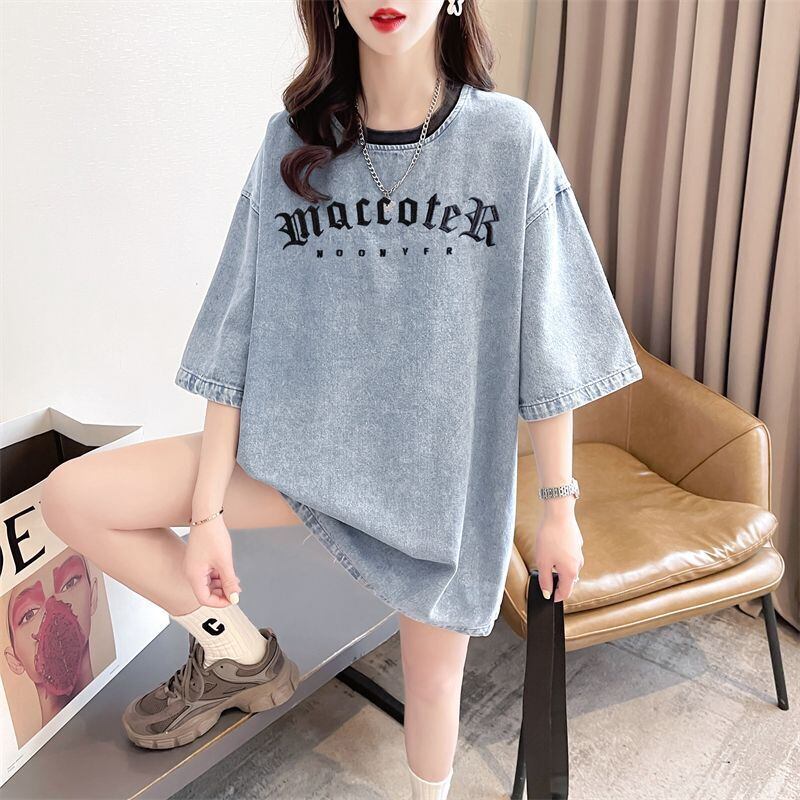 人気商品再入荷 アバンギャルド 着回し力抜群 ルーズ デニム 半袖Tシャツ<S-8804>