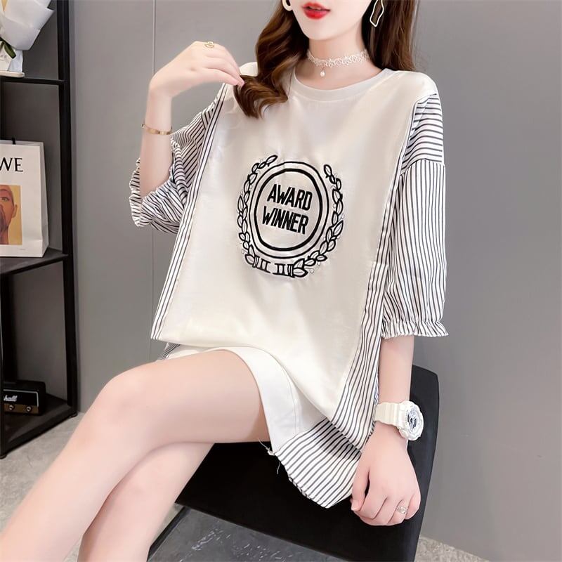 期間限定 ストライプ柄 新作 切り替え プリント 全3色 半袖Tシャツ カットソー ＜S-8685＞