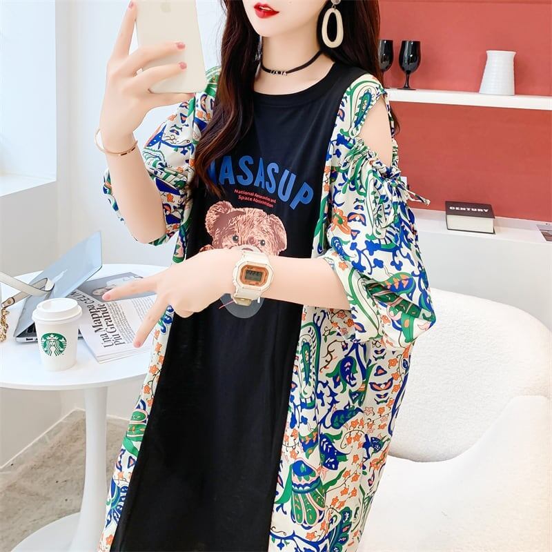フライドストリート半袖トレンディな韓国風ラウンドネックTシャツ<S-2868>