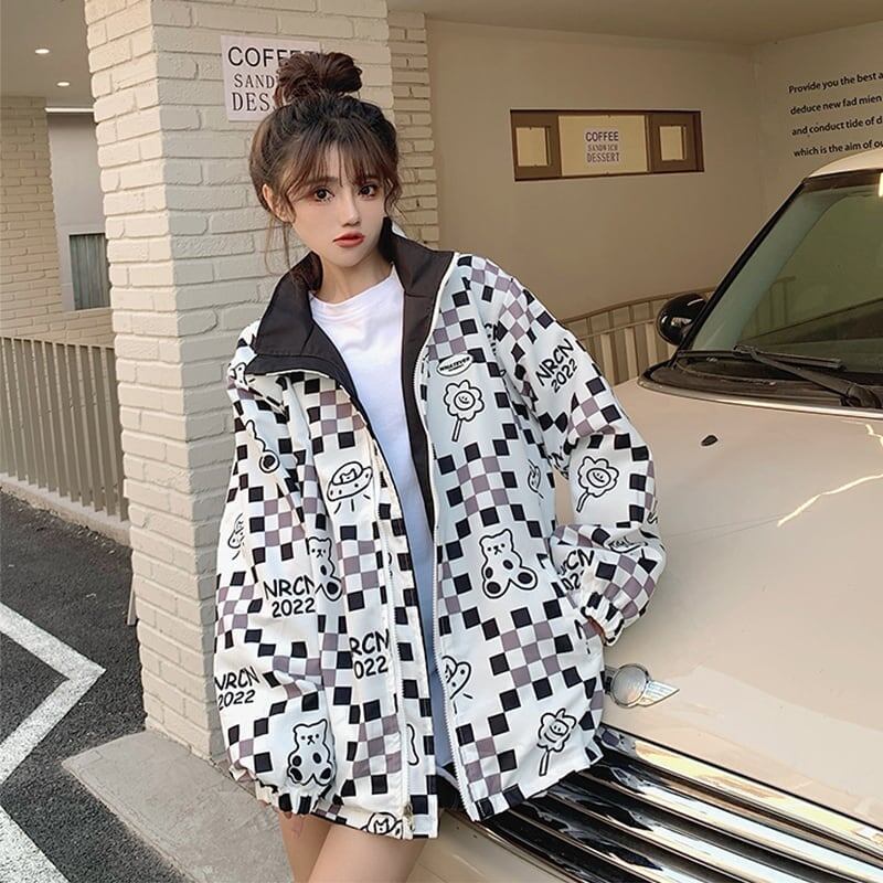 カジュアル チェック柄 一目惚れ 長袖 ジャケット ブルゾン アウター＜S-2893＞