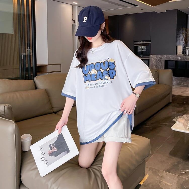 新作 プリントTシャツ ロング アルファベット オーバーサイズ＜S-2808＞