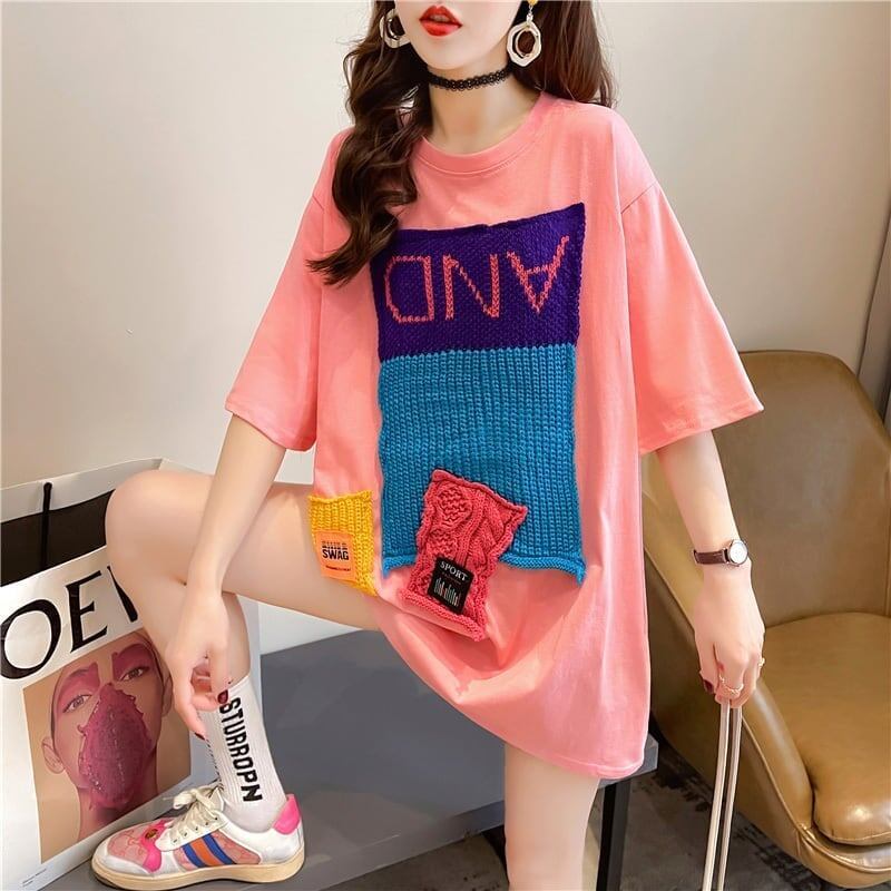 【半額！期間限定！！】ゆったりロング丈切り替え三色半袖Tシャツ＜S-1565＞