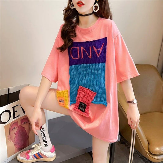 【半額！期間限定！！】ゆったりロング丈切り替え三色半袖Tシャツ＜S-1565＞