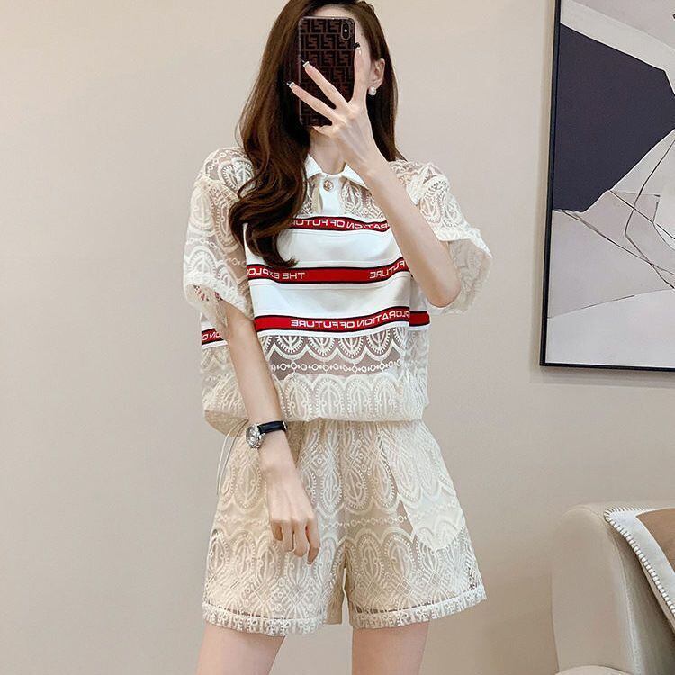 新商品 上品 着心地良い カジュアル 透かし彫り 半袖 Tシャツ ショートパンツ セットアップ ＜S-8785＞