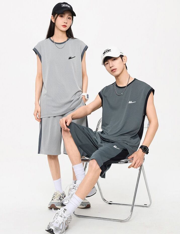 売り切れ必至 ファッション 超人気 男女兼用 ノースリーブＴシャツⅹパンツセット全5色<S-8754>