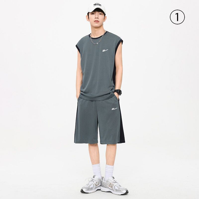 売り切れ必至 ファッション 超人気 男女兼用 ノースリーブＴシャツⅹパンツセット全5色<S-8754>