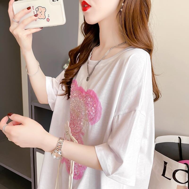 着心地抜群 切り替え 女性力を高める プリント Tシャツ カットソー＜S-3405＞