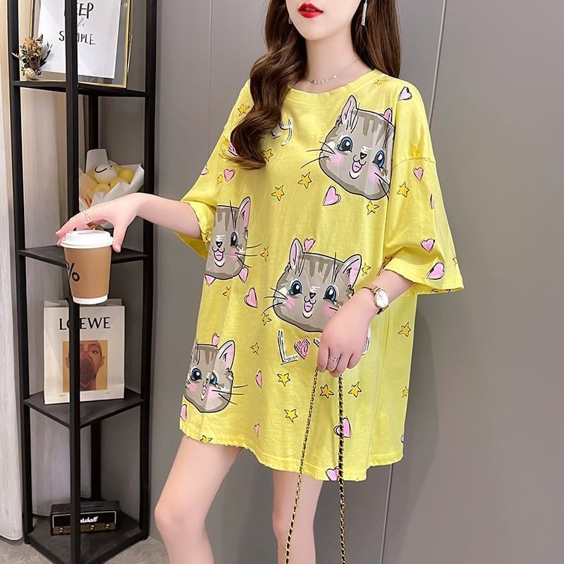 オシャレ度満点 切り替え 一目惚れ プリント Tシャツ カットソー＜S-3482＞