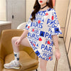 個性的なデザイン プリント お値段以上 Tシャツ カットソー ワンピース＜S-3302＞