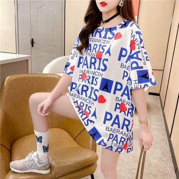 個性的なデザイン プリント お値段以上 Tシャツ カットソー ワンピース＜S-3302＞