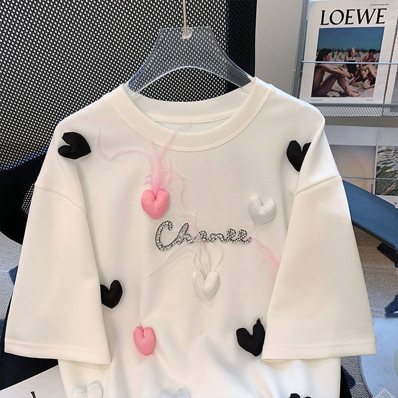 絶対欲しい ホットダイヤモンド キュート 三次元の愛 ゆったり 半袖Tシャツ＜S-8823＞
