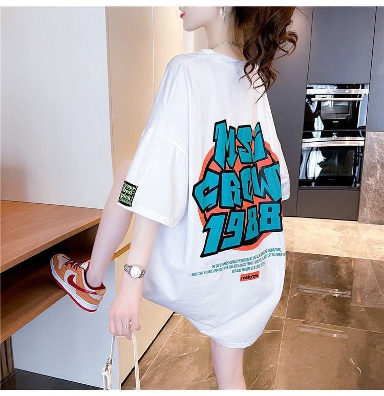 組み合わせやすい アルファベット 数字ロゴ プリントTシャツ ゆったり半袖＜S-2957＞
