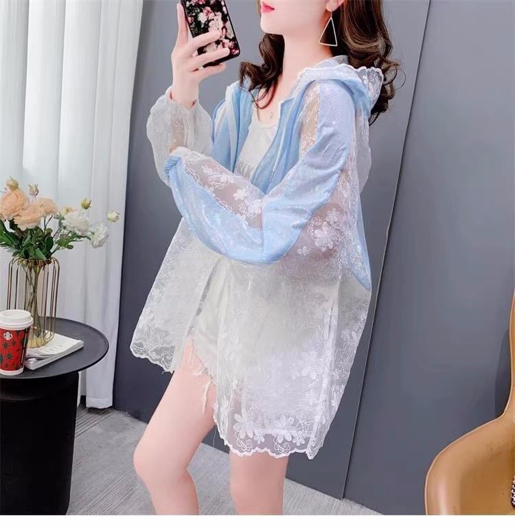 絶対欲しい UVカット 透け感 UV対策 長袖レース刺?シャツ ＜S-2827＞