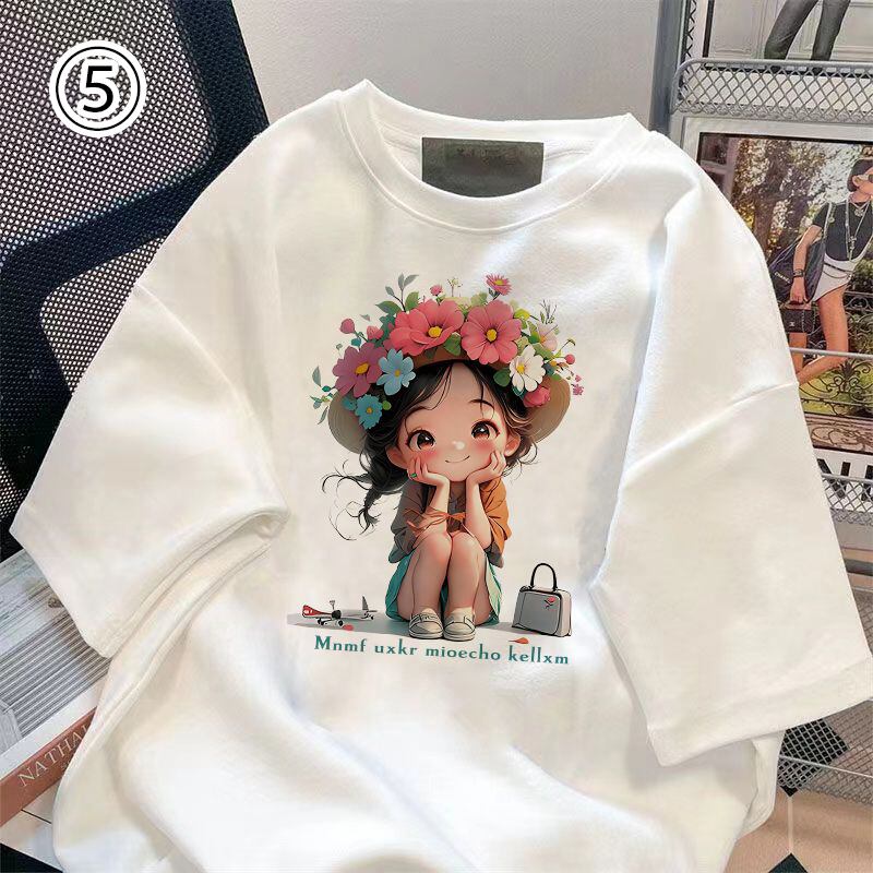 大人可愛い カジュアル 定番シンプル プリント 6種選択可 半袖Tシャツ<S-8906>