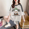 カジュアル レトロ プリント Tシャツ + ショートパンツ セットアップ <S-13185>