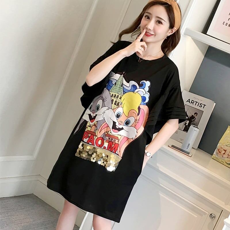 スタイリッシュ プリント 一目惚れ Tシャツ カットソー ワンピース＜S-3440＞
