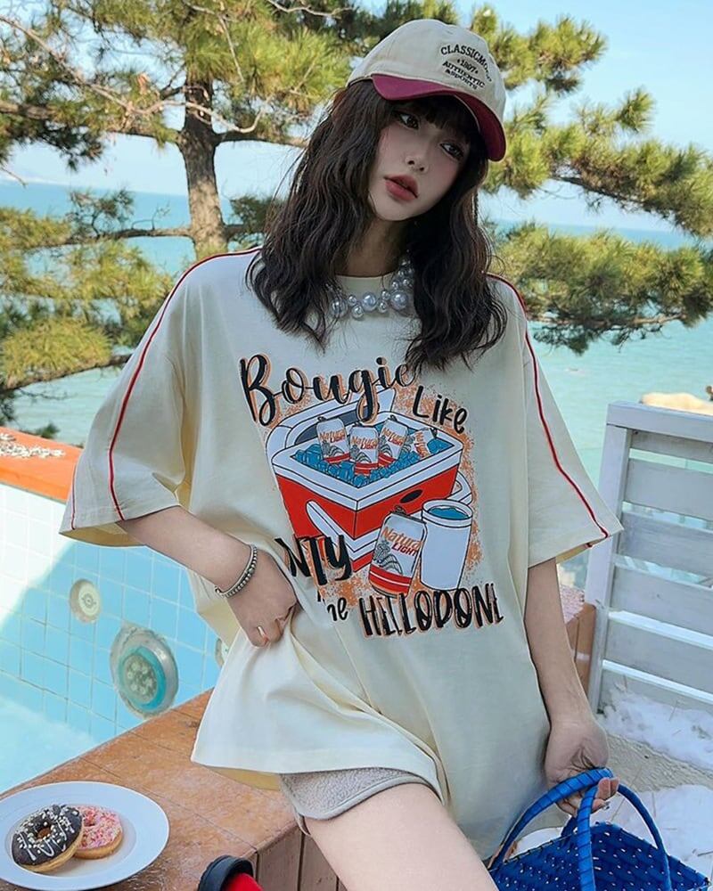 着?せ ゆったり ビッグロゴ ロングTシャツ 半袖 ワンピース<S-4859>