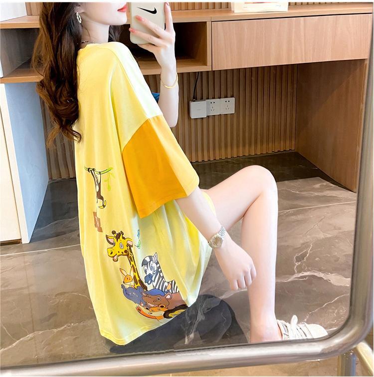 遊び心溢れるキュートなデザインのレディースゆったり半袖Tシャツ<S-2855>