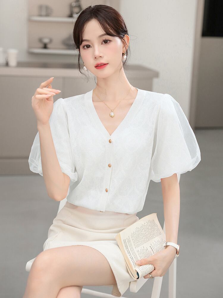 新商品 好感度UP 上質 パフスリーブ 全2色 ニット半袖カーディガン<S-8817>