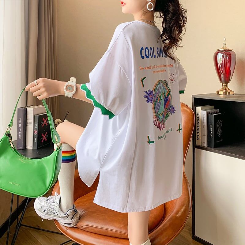 【半額！期間限定！！】デザインセンスニッチなミドル丈半袖Tシャツ新スタイル<S-3007>