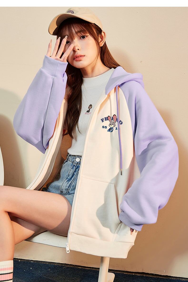 大人可愛いウサギちゃんロゴフルジップパーカー全2色  裏起毛トップス ＜S-4522＞