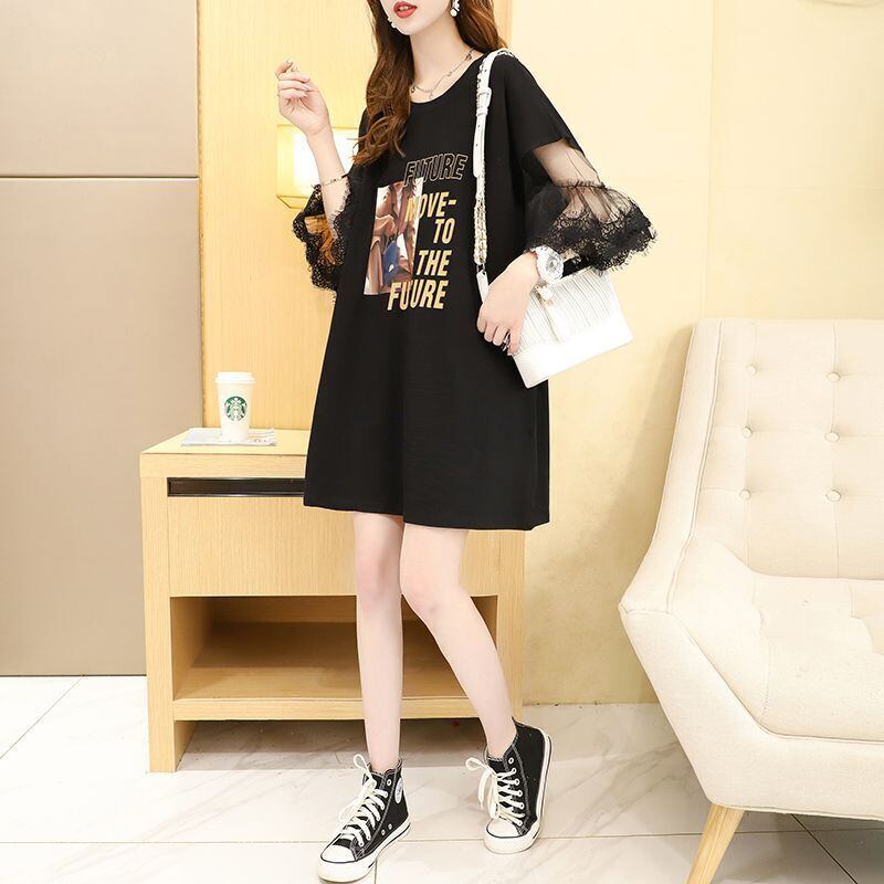 着回し力抜群 レース 超人気 透かし彫り 切り替え プリント全2色 半袖Tシャツ カットソー ＜S-8596＞
