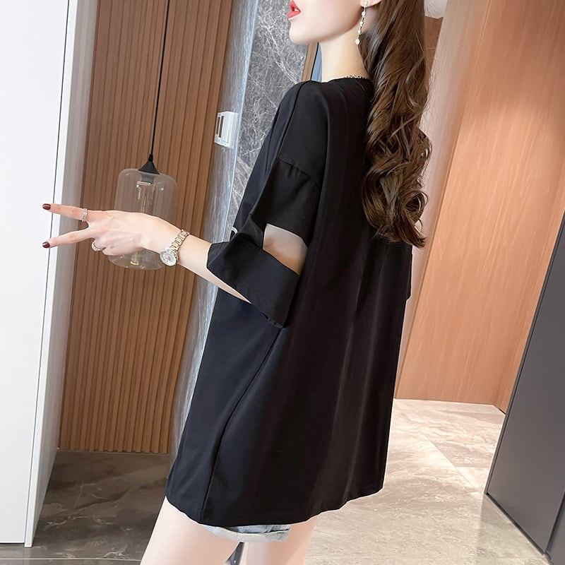 イレギュラー 切り替え カジュアル プリント Tシャツ カットソー＜S-3496＞