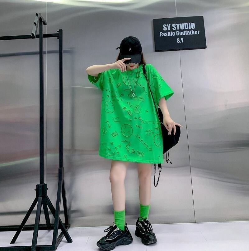 売り切れ必至 ゆったり ファッション感満々 ロング丈 3色半袖Tシャツ＜S-9086＞