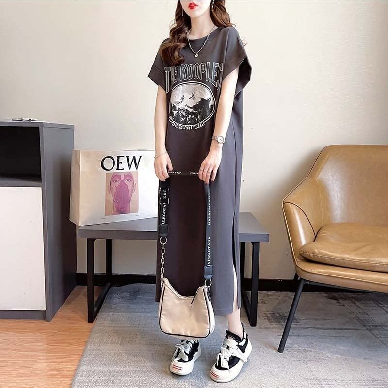好感度満載 プリント 美感いっぱい Tシャツ カットソー ワンピース＜S-3599＞