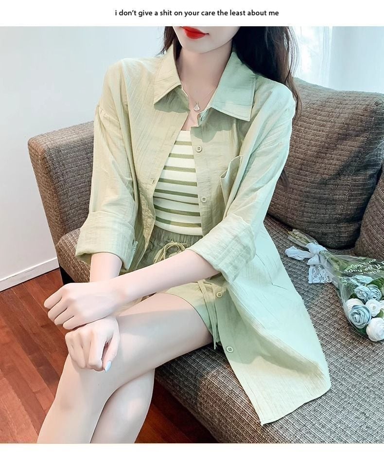 魅力的 紫外線対策 ファッション シャツ パンツセット ＜S-8646＞