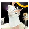 女子力アップ アルファベット パフスリーブ プリント ロングTシャツ ゆったりワンピース ＜S-3054＞