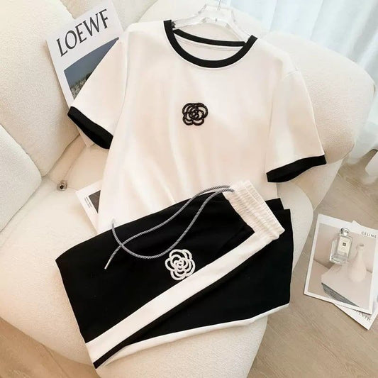 超人気 カジュアル 知的 シンプル Tシャツ＋パンツ ＜S-8460＞
