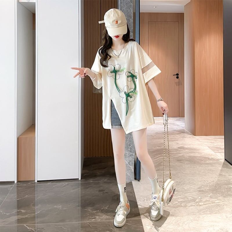 イレギュラー 切り替え カジュアル プリント Tシャツ カットソー＜S-3496＞