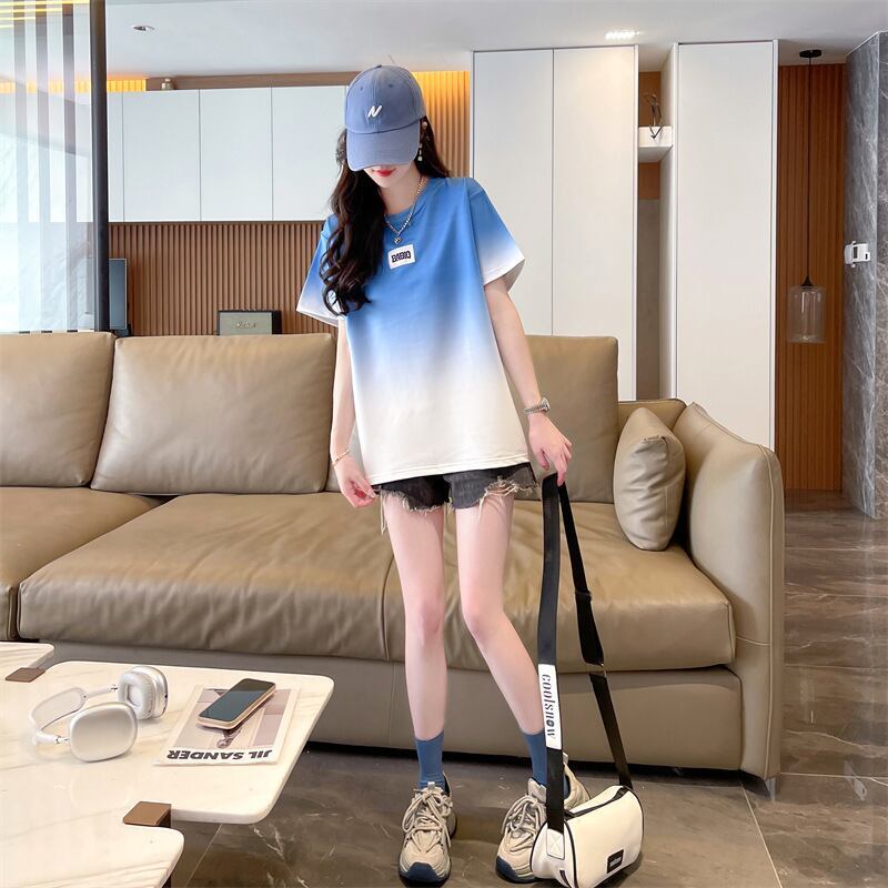 新商品 カジュアル グラデーション プリント 全3色 半袖Tシャツ<S-9214>
