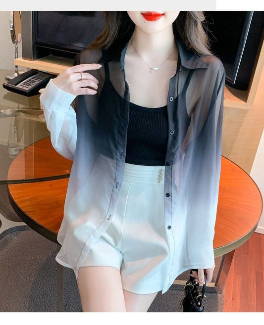美人度アップ ルーズ オシャレ度満点 透け感 日焼け対策 シャツ ブルゾン＜S-8048＞