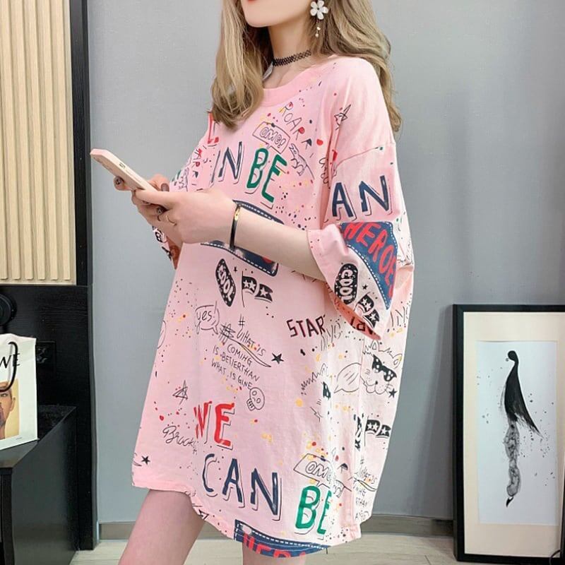 スタイリッシュ 切り替え 一目惚れ プリント Tシャツ カットソー＜S-3540＞