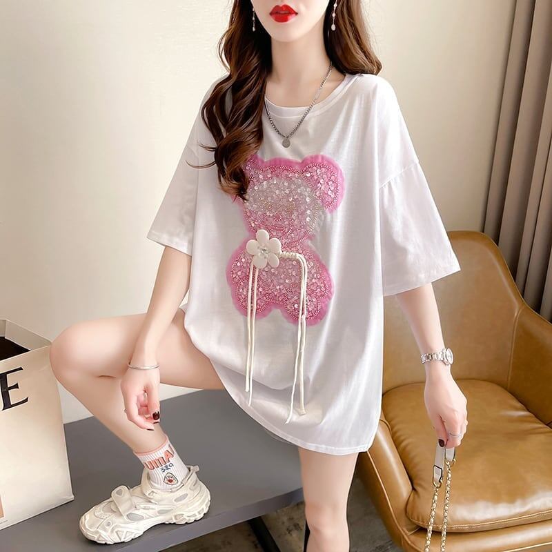 着心地抜群 切り替え 女性力を高める プリント Tシャツ カットソー＜S-3405＞
