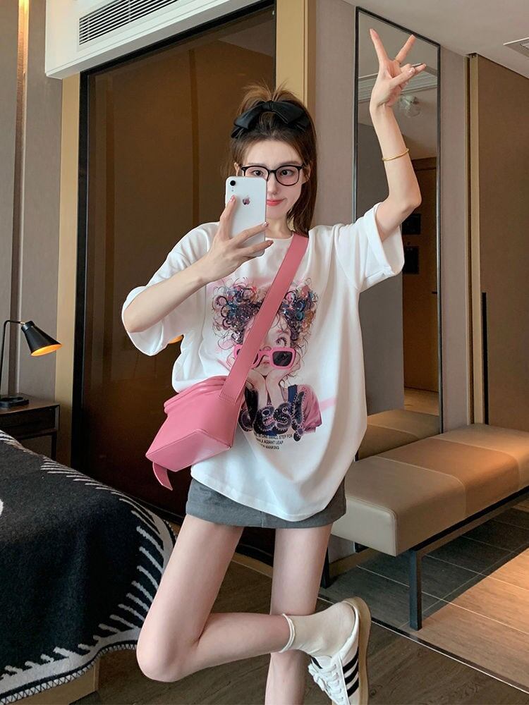 【半額！期間限定！！】大人可愛い上質 キュートプリント カジュアル 半袖Tシャツ＜S-8593＞