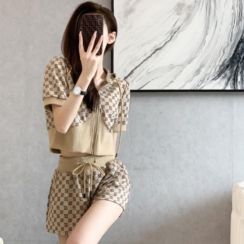 カジュアル 切り替え オシャレ度満点 Tシャツ＋ショートパンツ セットアップ＜S-3568＞