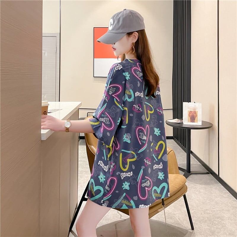 スタイリッシュ プリント 一目惚れ Tシャツ カットソー ワンピース＜S-3322＞
