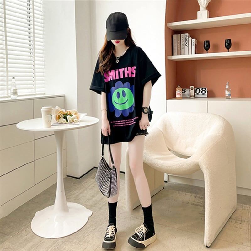 美人度アップ 切り替え ファッション プリント Tシャツ カットソー＜S-3412＞