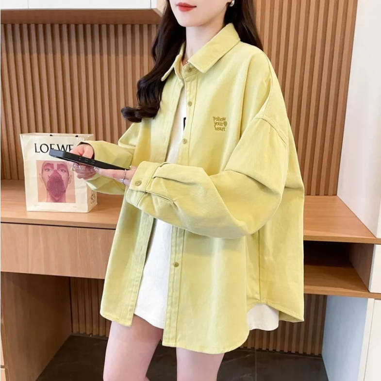 春新作 ルーズシルエット 刺繍デザイン 長袖 シャツ<S-13121>
