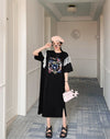 おすすめ レース ファッション 切り替え プリント Tシャツ カットソー ワンピース＜S-8535＞